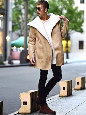 「ロング丈」｜「アイテム（その他アウター）」を使った、jokerスタッフさん（メンズ・180cm）の冬コーディネート