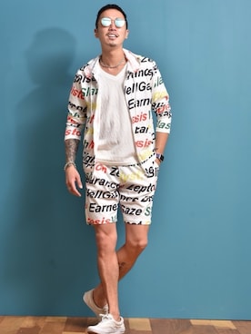 「英字プリント」｜jokerスタッフさん（メンズ・180cm）の夏コーディネート
