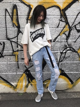 「アイテム（スリッポン、その他）」を使った、村上来渚さん（レディース・158cm）の夏コーディネート