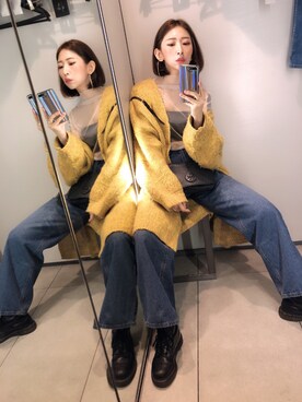 「Mosdressのアイテム（その他アウター、イエロー系）」を使った、Joyさん（レディース・174cm）の冬コーディネート