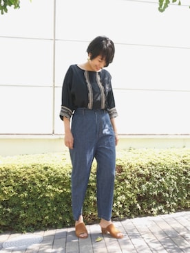 「FIL DE FER（フィルデフェール）のアイテム（デニムパンツ）」を使った、kono.さん（レディース・165cm）の春コーディネート