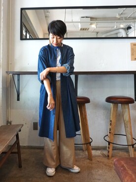 「マスタード」｜「アイテム（シャツワンピース）」を使った、kono.さん（レディース・165cm）の夏コーディネート