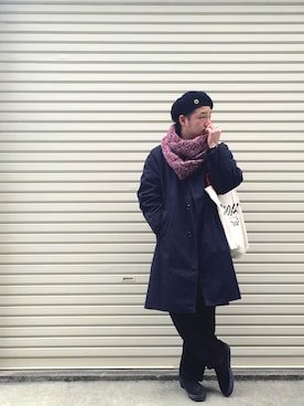 「ベロア」｜「アイテム（ダウンジャケット/コート）」を使った、enomonさん（メンズ・174cm）の冬コーディネート
