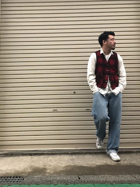 「アイテム（カバーオール、ホワイト系）」を使った、enomonさん（メンズ・174cm）の冬コーディネート