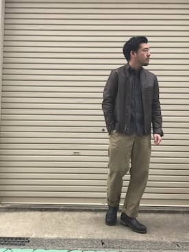 「ワーク」｜「アイテム（ライダースジャケット）」を使った、enomonさん（メンズ・174cm）の春コーディネート