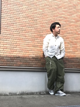 「アイテム（カバーオール、ホワイト系）」を使った、enomonさん（メンズ・174cm）の春コーディネート