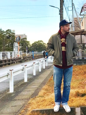 「505」｜「アイテム（スニーカー）」を使った、enomonさん（メンズ・174cm）の冬コーディネート