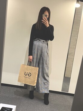 「GU（ジーユー）のアイテム（カーゴパンツ、グレー系）」を使った、ゆうかさん（レディース・163cm・20代）の秋コーディネート