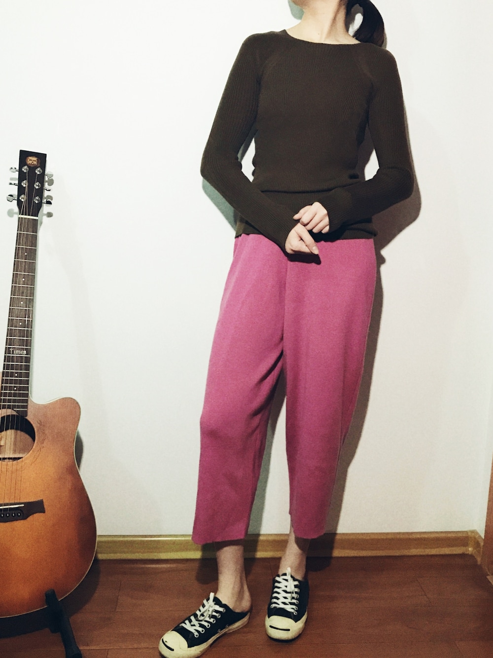 「每日一Look」｜「UNIQLOのアイテム（トップス、グリーン系）」を使った、LV小姐さん（レディース・169cm）の冬コーディネートの1枚目の写真