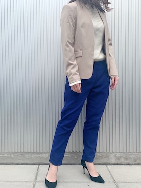「GUコーデ」｜「アイテム（ノーカラージャケット）」を使った、TAGAWAさん（レディース・159cm）の秋コーディネート