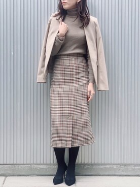 「GU（ジーユー）のアイテム（ノーカラージャケット）」を使った、TAGAWAさん（レディース・159cm）の冬コーディネート