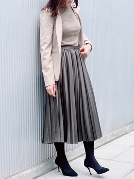 「GU（ジーユー）のアイテム（ノーカラージャケット）」を使った、TAGAWAさん（レディース・159cm）の冬コーディネート