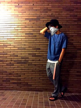 「GLOBAL WORK（グローバルワーク）のフェルトロングブリムハット/705078（ハット）」を使った、たくえもんさん（メンズ・175cm）の夏コーディネート