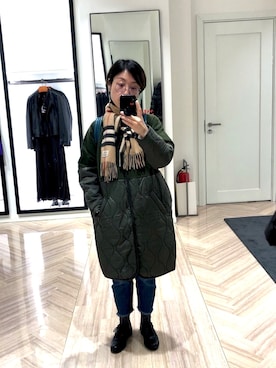 「LAVENHAM（ラベンハム）のアイテム（ノーカラージャケット）」を使った、jolinwangさん（レディース・158cm）の冬コーディネート