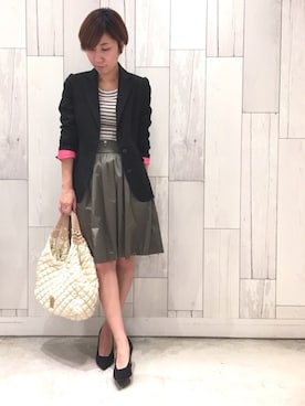 「Q（キュー）のアイテム（テーラードジャケット）」を使った、ﾏｲｺﾊﾞさん（レディース・155cm）の春コーディネート