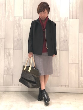 「Q（キュー）のアイテム（ピーコート）」を使った、ﾏｲｺﾊﾞさん（レディース・155cm）の冬コーディネート