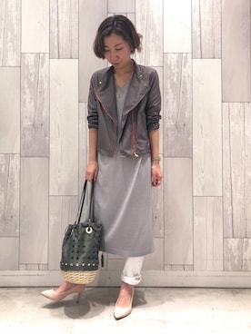 「Q（キュー）のアイテム（アクセサリー）」を使った、ﾏｲｺﾊﾞさん（レディース・155cm）の春コーディネート