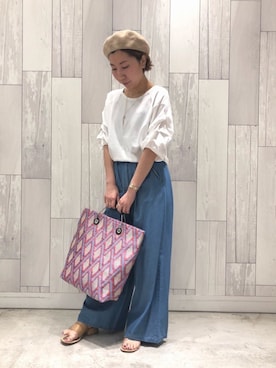 「袖ボリューム」｜「アイテム（ハンチング/ベレー帽）」を使った、ﾏｲｺﾊﾞさん（レディース・155cm）の春コーディネート