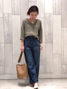 「Q（キュー）のアイテム（パンツ）」を使った、ﾏｲｺﾊﾞさん（レディース・155cm）の春コーディネート