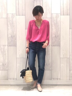 「Casselini（キャセリーニ）のアイテム（かごバッグ）」を使った、ﾏｲｺﾊﾞさん（レディース・155cm）の春コーディネート