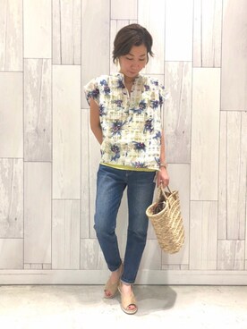 「Casselini（キャセリーニ）のアイテム（かごバッグ）」を使った、ﾏｲｺﾊﾞさん（レディース・155cm）の夏コーディネート