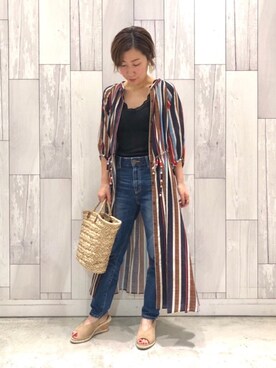 「Casselini（キャセリーニ）のアイテム（かごバッグ）」を使った、ﾏｲｺﾊﾞさん（レディース・155cm）の夏コーディネート