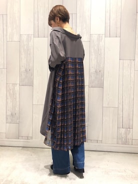 「プリーツ」｜「アイテム（シャツワンピース）」を使った、ﾏｲｺﾊﾞさん（レディース・155cm）の秋コーディネート