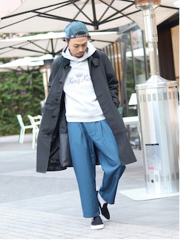 「Barbour（バブアー）のアイテム（ステンカラーコート）」を使った、zonoさん（メンズ・178cm）の冬コーディネート