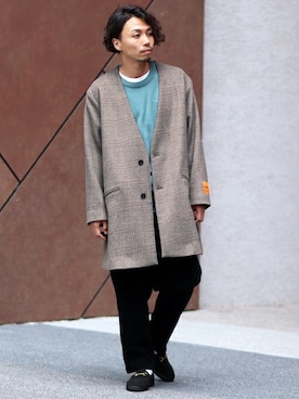 「カシミヤ」｜「アイテム（その他アウター）」を使った、zonoさん（メンズ・178cm）の秋コーディネート