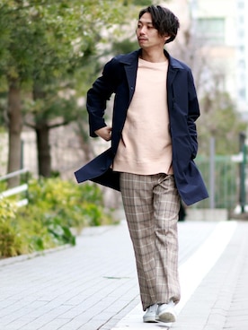 「JOURNAL STANDARD（ジャーナルスタンダード）のアイテム（ステンカラーコート）」を使った、zonoさん（メンズ・178cm）の春コーディネート
