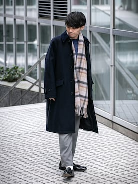 「JOURNAL STANDARD relume（ジャーナルスタンダード　レリューム）のアイテム（ステンカラーコート）」を使った、zonoさん（メンズ・178cm）の秋コーディネート