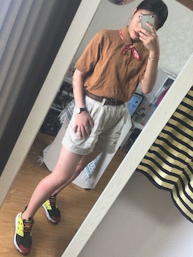 「アイテム（ポロシャツ、ブラウン系）」を使った、あぶこ。さん（レディース・157cm）の夏コーディネート
