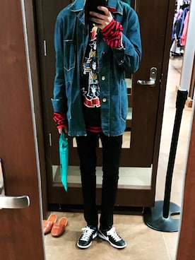 「ショップコート」｜「アイテム（デニムジャケット）」を使った、ゆ☺︎さん（メンズ・172cm）の冬コーディネート