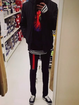 「vetements」｜「アイテム（ナイロンジャケット）」を使った、ゆ☺︎さん（メンズ・172cm）の冬コーディネート