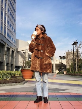 「切りっぱなしデニム」｜「アイテム（その他アウター）」を使った、波音さん（レディース・158cm）の冬コーディネート