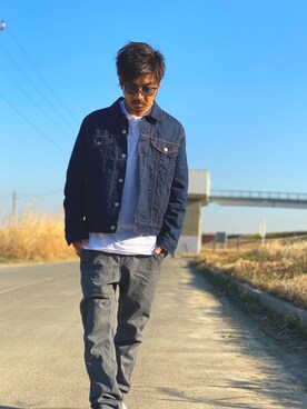 「Levi's（リーバイス）のアイテム（デニムジャケット、ブルー系）」を使った、takumi070712さん（メンズ）の冬コーディネート