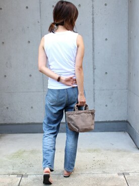 SiNCERE STORE!｜hitomi使用「SiNCERE（〈MAKE UP/メイクアップ〉Earth Color Bag/アースカラー帆布 2WAYトートバッグ S）」的時尚穿搭