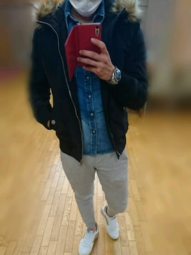 「no brand（ノーブランド）のアイテム（モッズコート）」を使った、ちゃすきさん（メンズ・170cm）の冬コーディネート