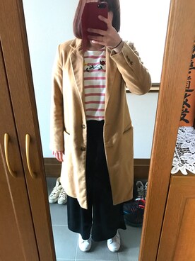 「刺繍」｜「アイテム（チェスターコート）」を使った、ちょんさん（レディース・162cm）の春コーディネート