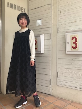 「NOIR（ノワール）のアイテム」を使った、Malle chambre de charmeさん（レディース・153cm）の冬コーディネート