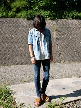 「デニムonデニム」｜「アイテム（アクセサリー）」を使った、そらまめさん（メンズ・173cm）の夏コーディネート
