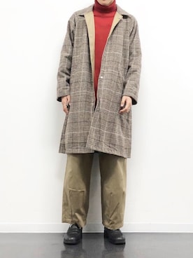 「ワイドテーパードパンツ」｜「アイテム（ステンカラーコート）」を使った、オダイラさん（メンズ・178cm）の秋コーディネート