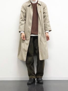 「ワイドテーパードパンツ」｜「アイテム（ステンカラーコート）」を使った、オダイラさん（メンズ・178cm）の秋コーディネート