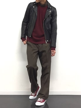 「アイラブCONVERSE」｜「アイテム（ライダースジャケット）」を使った、オダイラさん（メンズ・178cm）の秋コーディネート