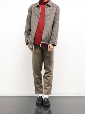 「レッド」｜「アイテム（その他アウター）」を使った、オダイラさん（メンズ・178cm）の冬コーディネート