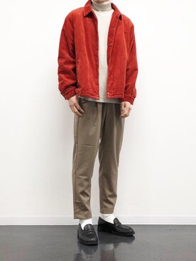 「レッド」｜「アイテム（その他アウター）」を使った、オダイラさん（メンズ・178cm）の冬コーディネート