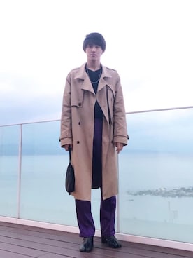 「RYO TAKASHIMA（リョウタカシマ）のアイテム（トレンチコート）」を使った、オダイラさん（メンズ・177cm）の冬コーディネート