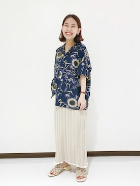 「柄シャツ」｜nakagawaさん（レディース・149cm）の夏コーディネート