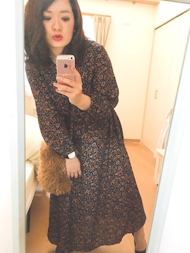 「KBF+（ケービーエフプラス）のKBF+　フラワープリント2wayマキシワンピース（ワンピース、ブラック系）」を使った、ᴹᴬᶠᵁᵞᵁさん（レディース・153cm）の秋コーディネート