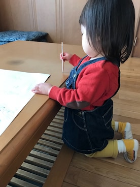 「MIKI HOUSE（ミキハウス）のアイテム（ジャンパースカート）」を使った、nacchaさん（キッズ・90cm）の冬コーディネート